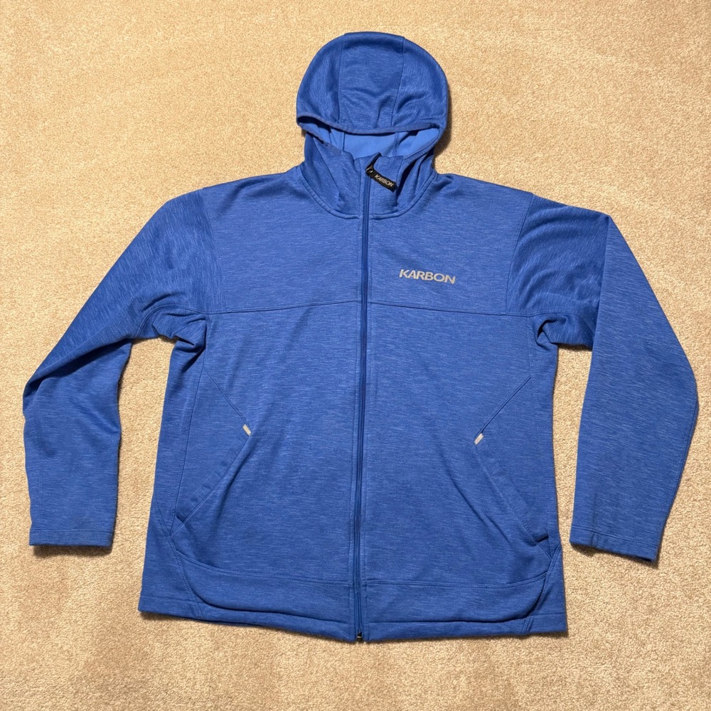 Karbon Full Zip Hoodie Jacket Mens XXL Blue‎ Heathered Fleece Lined RN132796